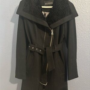GUESS Women's Black Trench Coat with Belt
